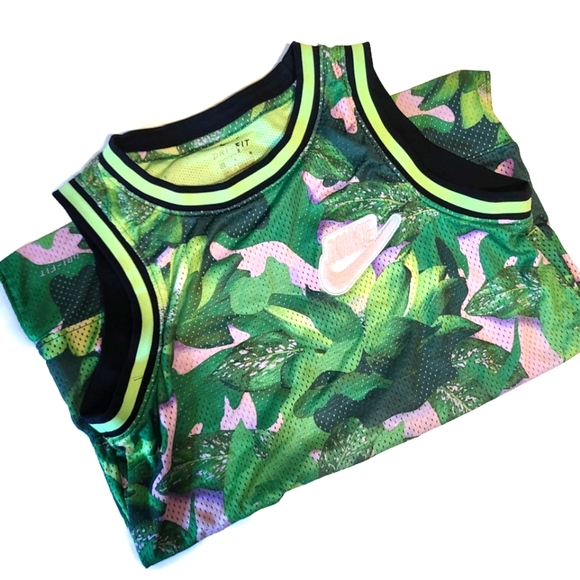 Nike Pink Green Palm Leaf Sleeveless Basketball Jersey Big Girls Large XL DriFit